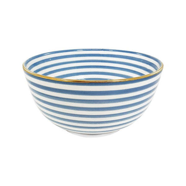 Large Soup and Salad Bowl - Blue Grey Striped