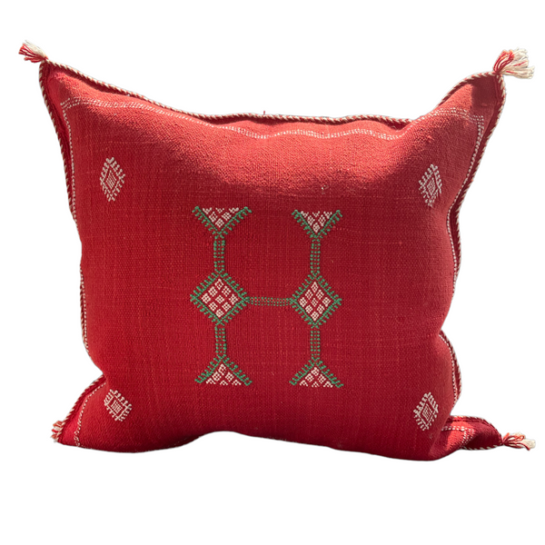 Cactus Silk Cushion - Red and green