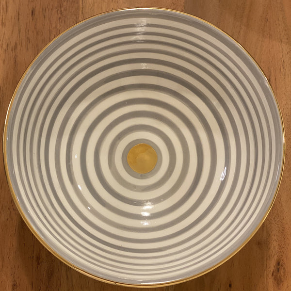 Large Soup and Salad Bowl - Grey Striped
