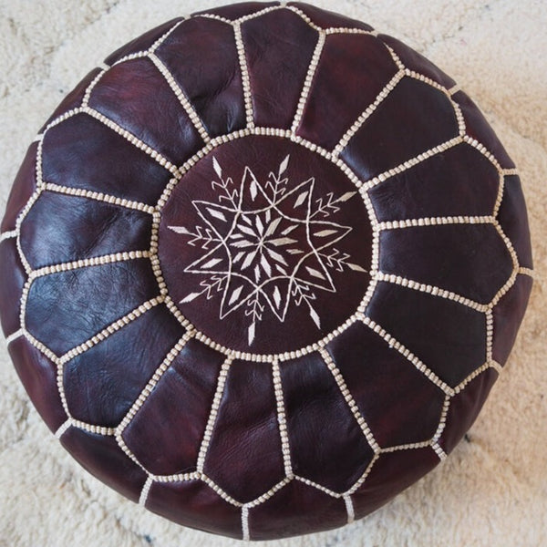 Moroccan Leather Pouffe, Mocha