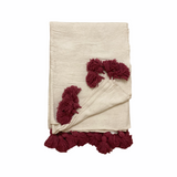 Moroccan Pom Pom Blanket - Bone White with Pink Poms