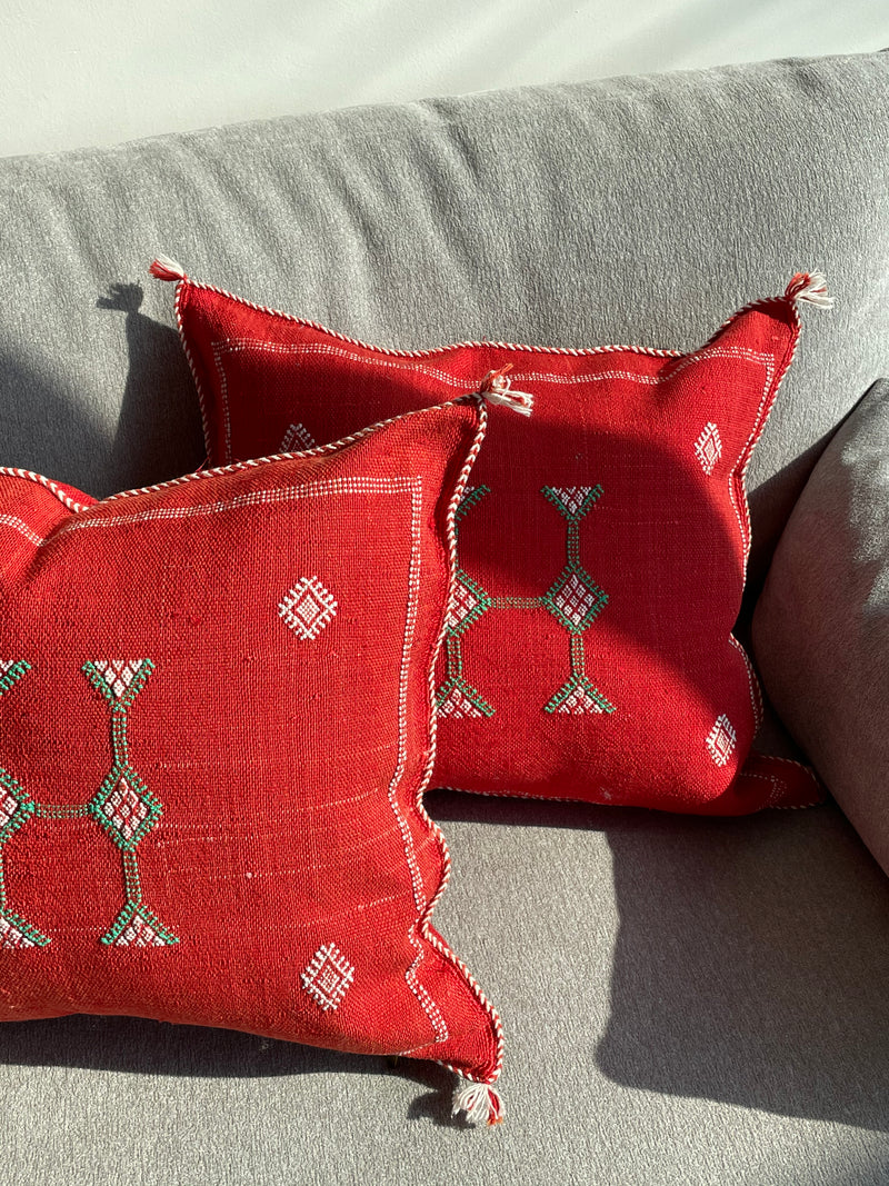 Cactus Silk Cushion - Red and green