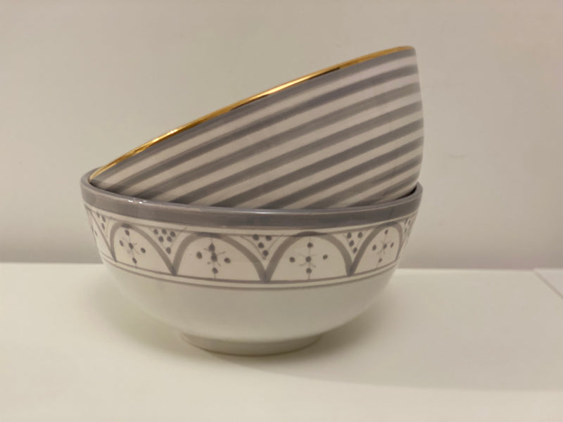 Large Soup and Salad Bowl - Grey Striped