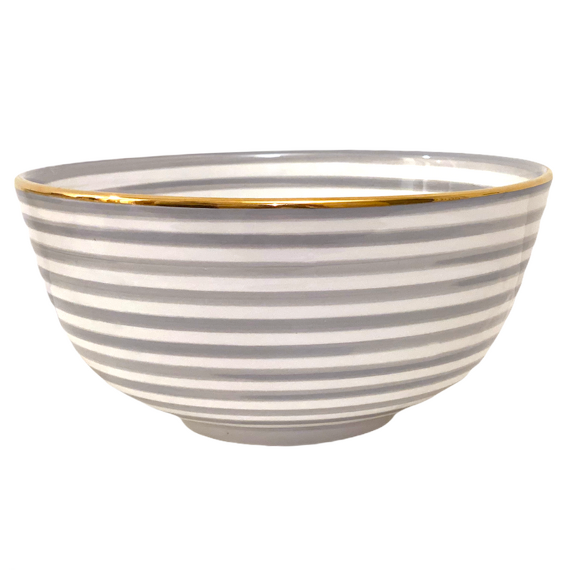 Large Soup and Salad Bowl - Grey Striped