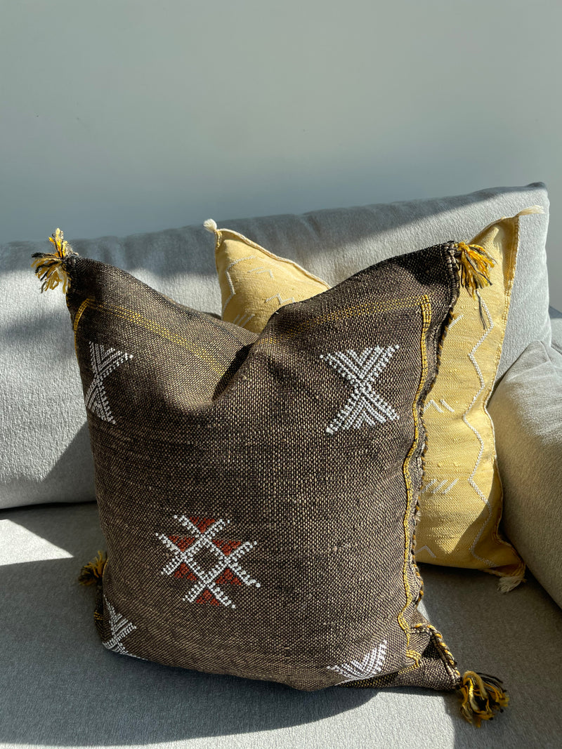 Moroccan Cactus Silk Cushion - Brown Yellow